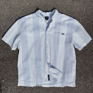 Vans Men's Blue off the wall Striped button Shirt Size medium loose fit Rare!! 🔥